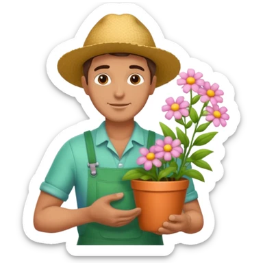 male gardener with flowers sticker