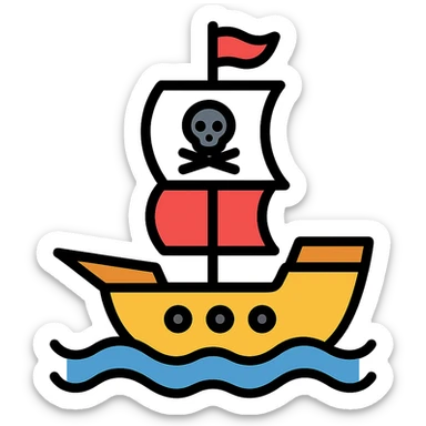pirate ship icon with color outline sticker