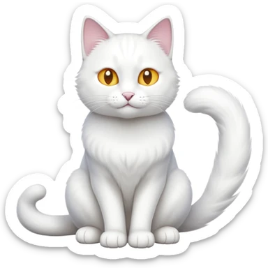cinematic-[white cat]-realistic-full-body-sitting-emoji,-tail-curled-playfully-around-its-paws,-head-tilted-dramatically,-sleek-[white]-fur,-simplified-yet-realistic-focused-features,-highly-detailed,-glowing-with-an-almost-sarcastic-glow sticker