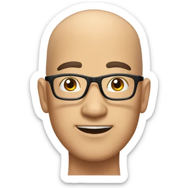  a 35-year old, male, bald Asian man, wearing glasses, inquisitive, satisfied,  sticker