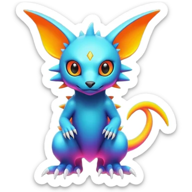 Tropical futuristic lush warm-colored modern colorful neon-colored cyber-Fakémon-Digimon-Trico-creature sticker