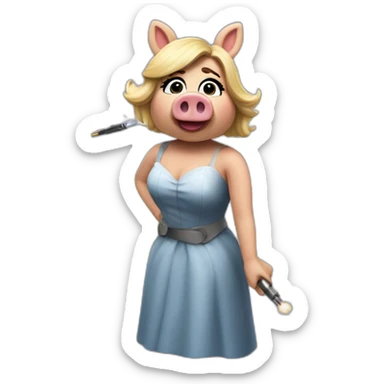 Miss Piggy being injured by a bullet sticker