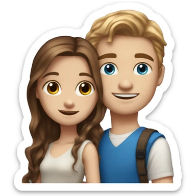 Realistic white girl with long brown hair and white boy with brown hair and blue eyes hugging  sticker