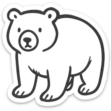 bear, sketchy and playful, hand drawn outline icon style sticker