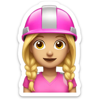 blonde girl in a pink construction material helmet sticker