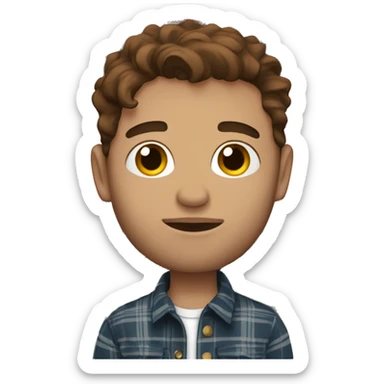 Guy with brown hair and lip piercings with a flannel sticker