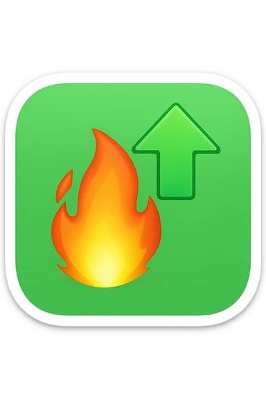 emoji stile iphone di una fiamma con freccia su verde 4k sticker