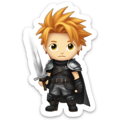 Ginger cloud strife with midgar clothes black and sword  sticker