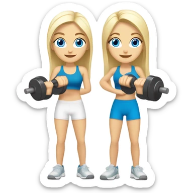 Two white blonde girls with blue eyes lifting weights together sticker