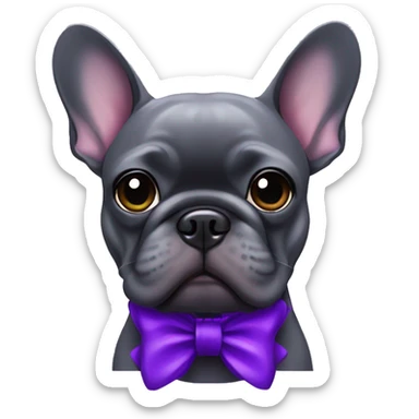 Dark grey French bulldog  with purple bow sticker