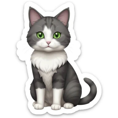 full body view of beautiful female solid dark grey cat with green eyes, white toes and white patch on chest sticker