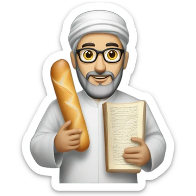 Imam Hassen Chalghoumi holding a french dictionary and a baguette. sticker