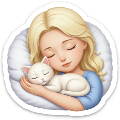 White girl blond hair sleeping with white kitty sticker