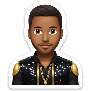 Romeo Santos with dark brown hair, black sequin outfit sticker