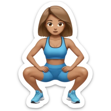 Beautiful woman with light brown shoulder length hair popping a squat without any weights sticker