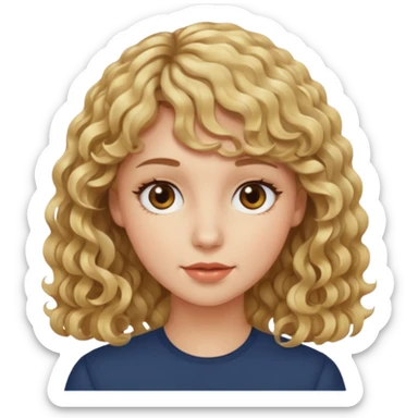 persona mujer con piel clara y rizos suaves color café con el fleco rubio sticker