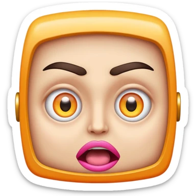 A wide-eyed face with glowing neon pupils and angular eyebrows, mouth open in a square shape sticker