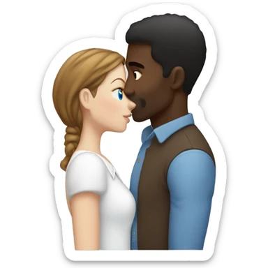Black man kissing a white woman with medium length brown hair and blue eyes  sticker