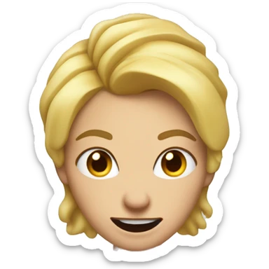 Woman: Blond Hair with with horns, a wide grin, and eyes and eyebrows scrunched downward in the same manner as angry face sticker