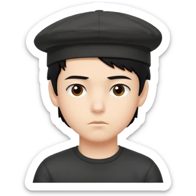 Gere um menino de cabelos preto e boné de lado com feição séria branco sticker