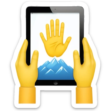 2 yellow hands holding an ipad sticker