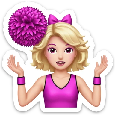 football cheerleader, hold a big cheering pom, pink and twinkle sticker