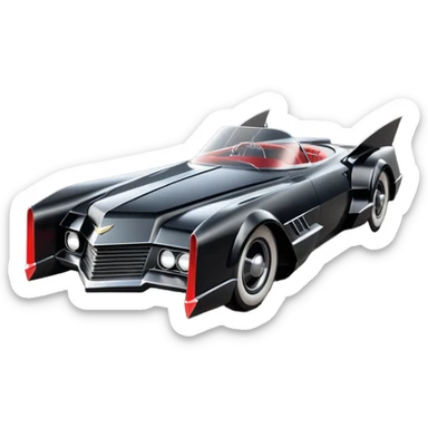  the animated series aerodynamic opulent dark futuristic concept Batmobile loosely based on 1966 Cadillac roadster(flat long straight faceted mechanical body) winged stealthy street hot rod  sticker