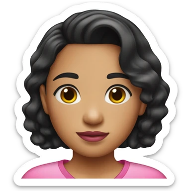 Kalinago girl with straight nose, pink lips, black short wavy hair and pink shirt  sticker