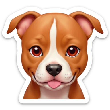Cinematic Cute Red/Fawn Staffordshire Bull Terrier Portrait Emoji, Head tilted playfully and inquisitively, featuring a glossy red/fawn Fur with a vibrant sheen and delicate white accents, round, sparkling dark eyes filled with curiosity, Simplified yet irresistibly adorable features, highly detailed, glowing with a warm, friendly glow, high shine, affectionate and spirited, stylized with a touch of whimsy, bright and endearing, soft glowing outline, capturing the essence of a mischievous yet loving pup, so playful it feels like it could bound out of the screen and into your arms! sticker