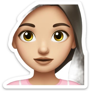 a beautiful russian girl with dark green eyes very long dark brown hair and a baby pink top sticker