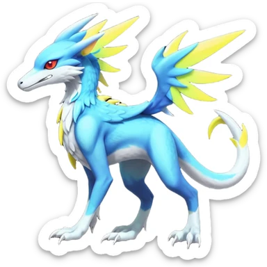 Colorful scaly flurry bioluminescent translucent neon edgy cool dark edgy Latias-Sergal-Vernid-Lombax-Renamon-Zeraora-Bastet-Fakémon-hybrid-fusion-creature, full body sticker