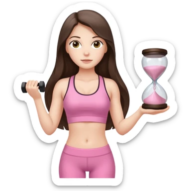 white brunette girl long hair with hazel eyes in light pink workout with hourglass shaped body sticker