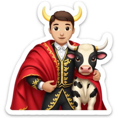 bull fighting where man has red blanket and bull runs past it sticker