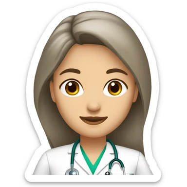 mujer medico de pelo largo, ojos y pelo castaño  sticker