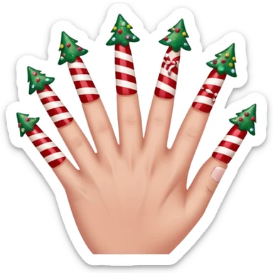 Create a nail design that is red, aesthetically pleasing, Christmas-themed, and girly. There are five fingers. sticker