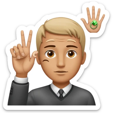 Man making a “W” on his forehead with his pointer, middle, and ring fingers. palm facing outside sticker