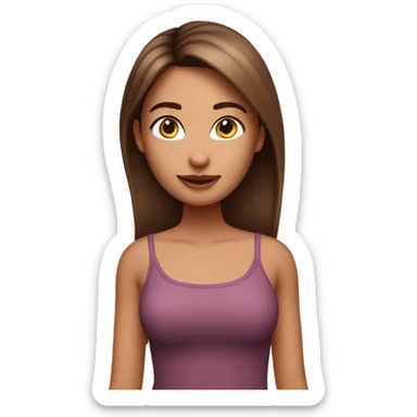 Medium shaded girl with straight brown hair and highlights wearing a pink tube top sticker