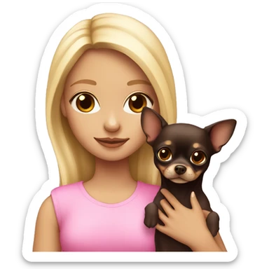 blonde girl with pink & dark brown chihuahua in her arms sticker