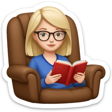 White girl with glasses reading a book in cozy chair  sticker