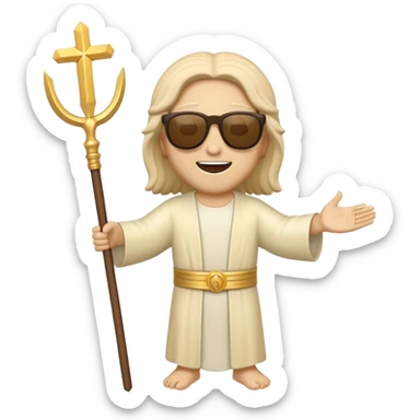 figure of rejoicing Jesus with golden stick sunglases sticker