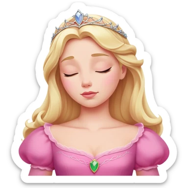 Sleeping Beauty Aurora from hips up, pink dress, blonde hair, minimal style, larger size sticker