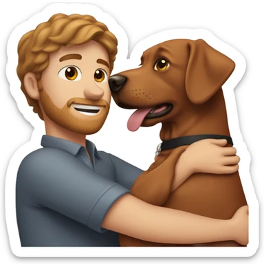 Red Labrador giving brown haired man a hug sticker