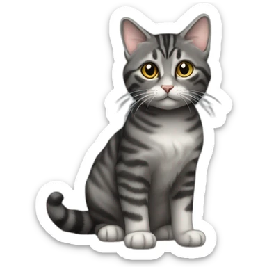 Cat Breed Tabby (Mainly black and gray) fluffy-dark-grey-cat, sticker