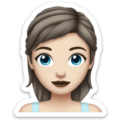 A pale white girl with tattoos on her arms, makeup, light blue eyes and dark brown hair sticker