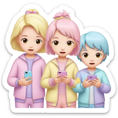 children in pastel clothes play sticker