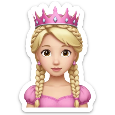Blonde Princess with braided hair and pink crown. sticker
