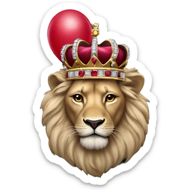 King crown with diamonds and ruby’s lion wearing the crown holding a black balloon  sticker