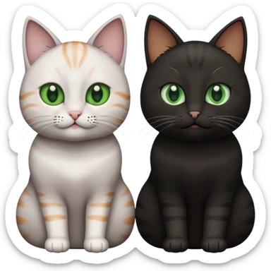 Can you make an emoji of two cats looking at each other, one black with brown eyes and the other gray with green eyes? sticker