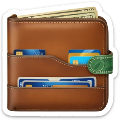 portefeuille marron avec pleins de billet et carte bancaire sticker