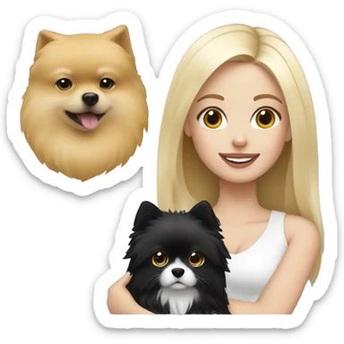 blond hair girl holding a black and white pomeranian  sticker